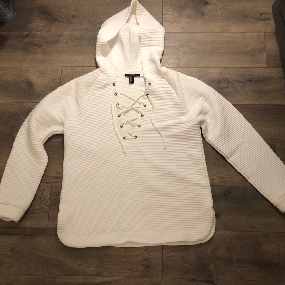 White lace up forever 21 sweatshirt hoodie